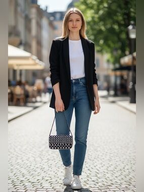 Anthropologie the Fiona Black & White Beaded Shoulder Bag